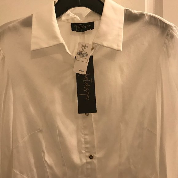 Petersyn White Cotton Blouse With Peplum In the Back - Picture 3 of 10